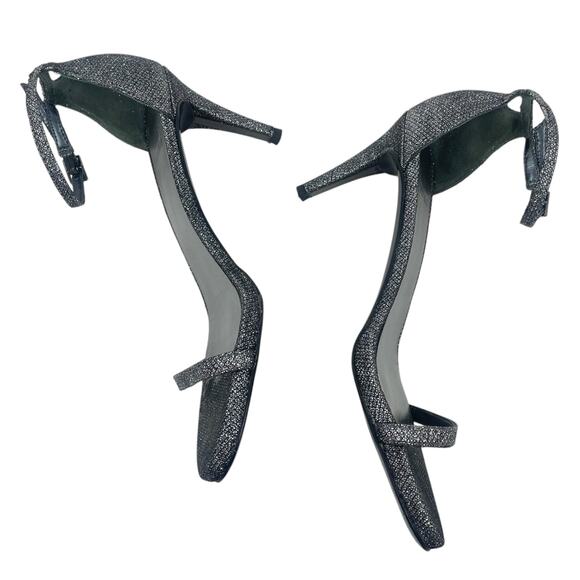 Stuart Weitzman Nudistcurve Lurex Glitter 75mm Sandals Black Gray Size 7M - Picture 8 of 14